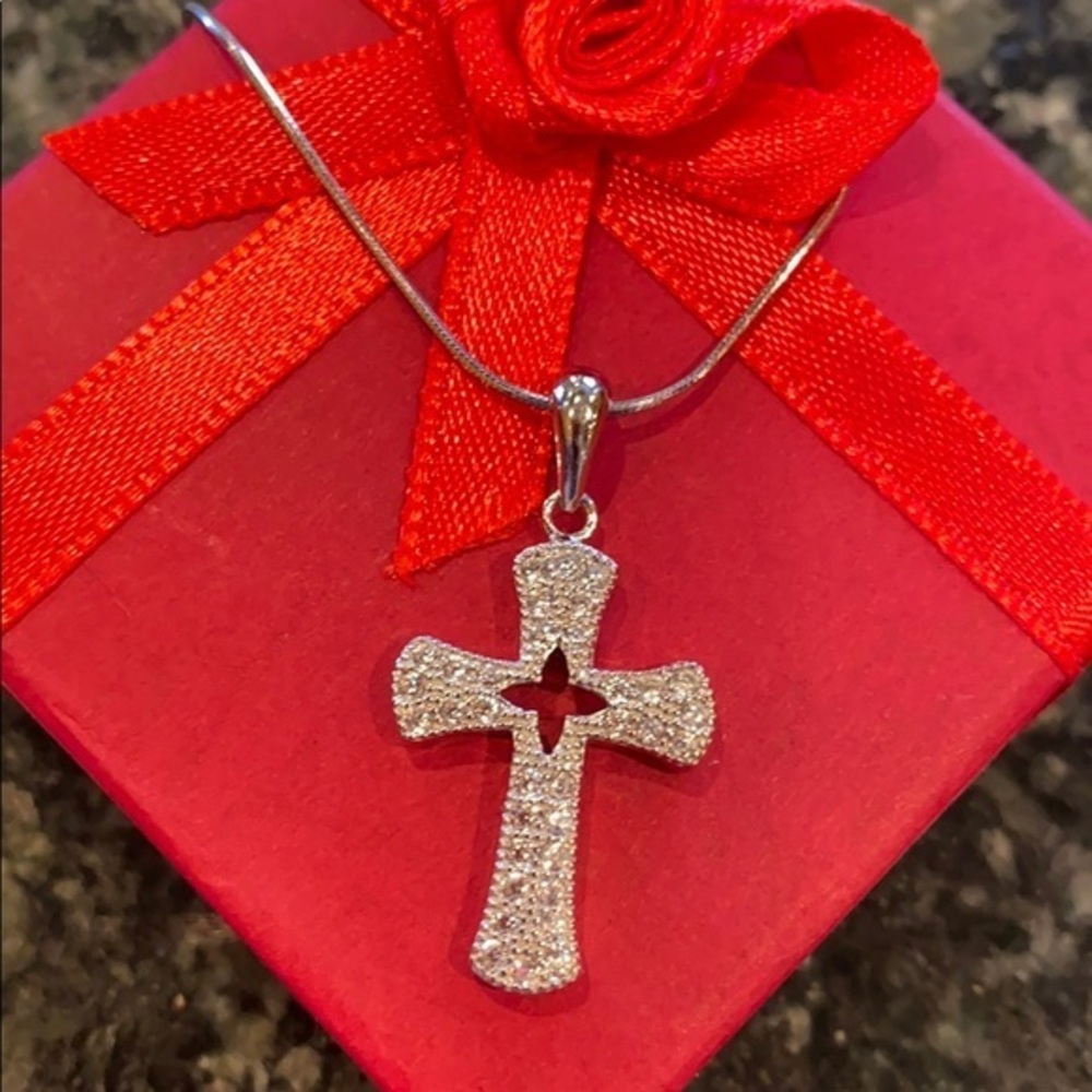 Sterling silver Cross CZ 2pc Necklace 2pc set